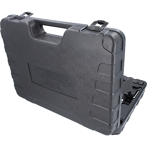 Schwarzer Werkzeugkoffer, teilweise geöffnet, mit KSTOOLS-Logo.